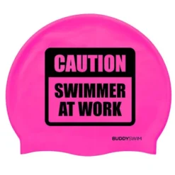 Caution Swimmer At Work Silicone Swimming Cap